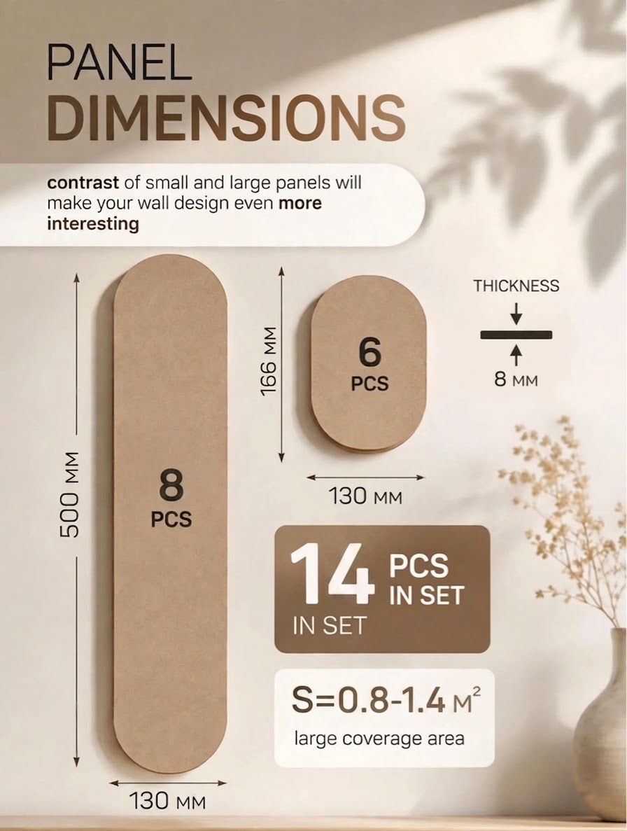 Modern 3D Wooden Wall Panels (Set of 8+6 Panels)